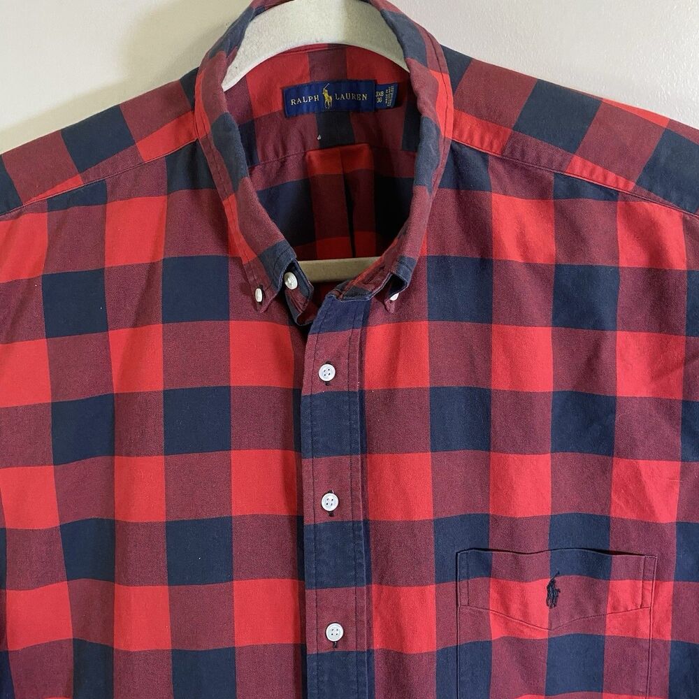 Ralph Lauren  Flannel Shirt Mens 3XB Red Black Buffalo Plaid Button Down Pony